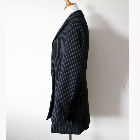 Stella McCartney Classic Pinstripe Asymmetric Wool Blend Jacket Coat Blazer, 38 - Picture 6 of 14